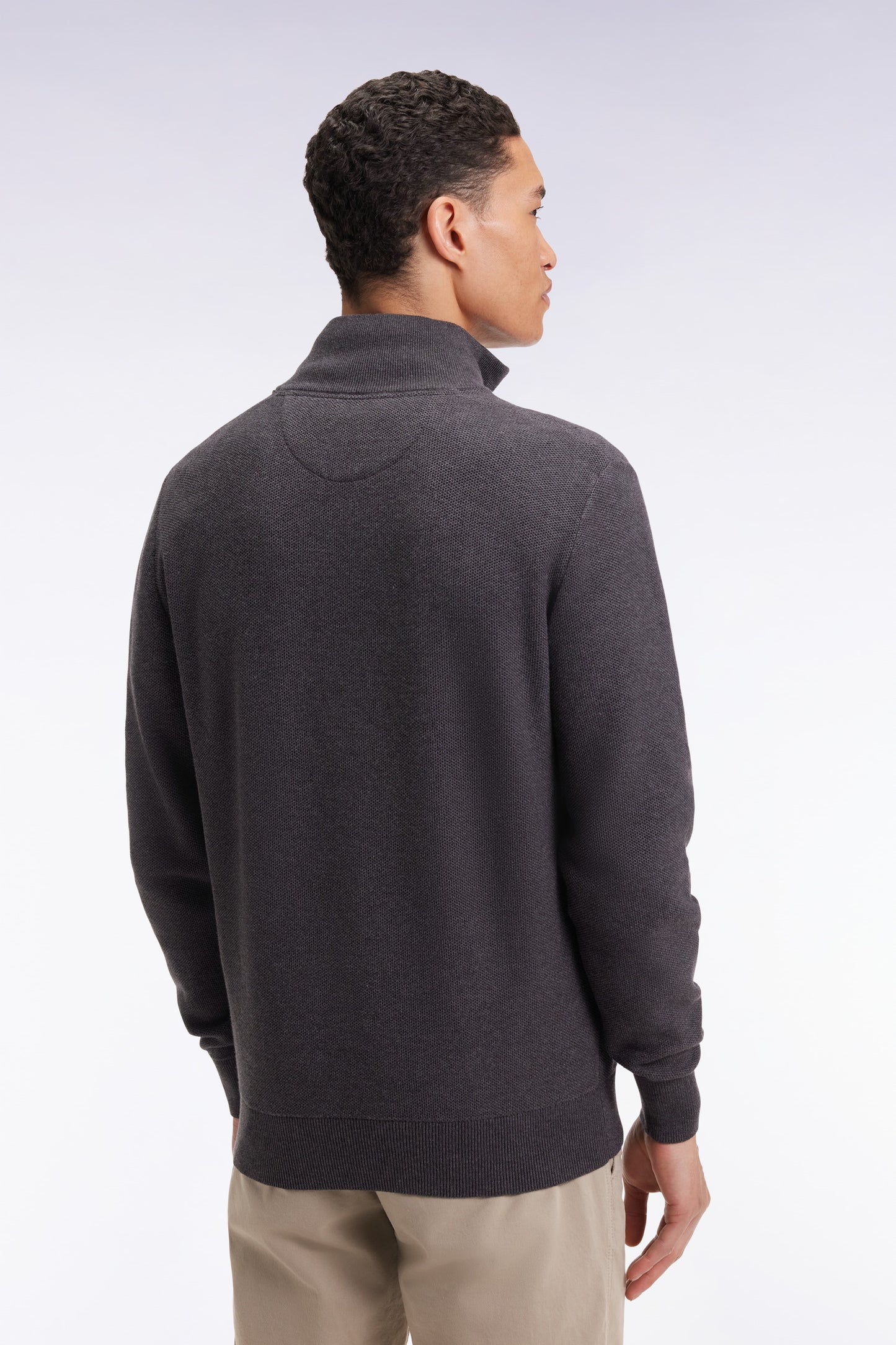 Honeycomb cotton trucker-neck sweater, dark grey