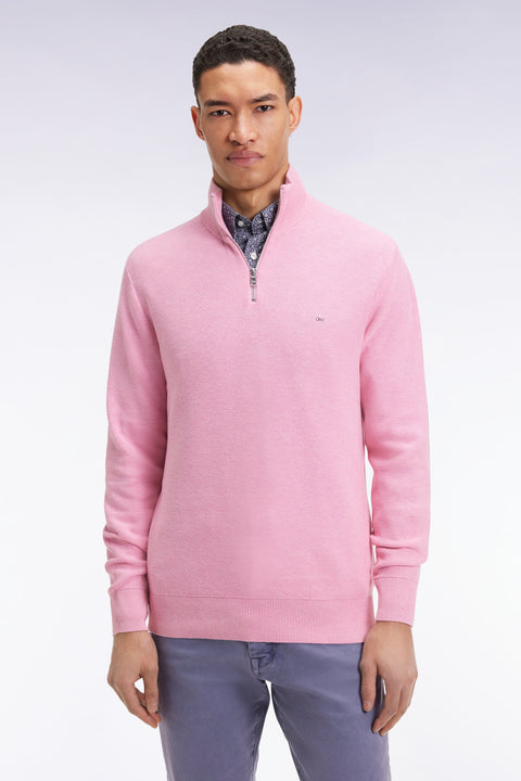 Pink cotton honeycomb trucker-neck sweater - Image 3