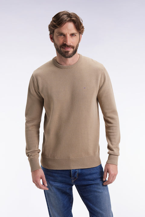 Pull col rond en coton épais beige - Image 3