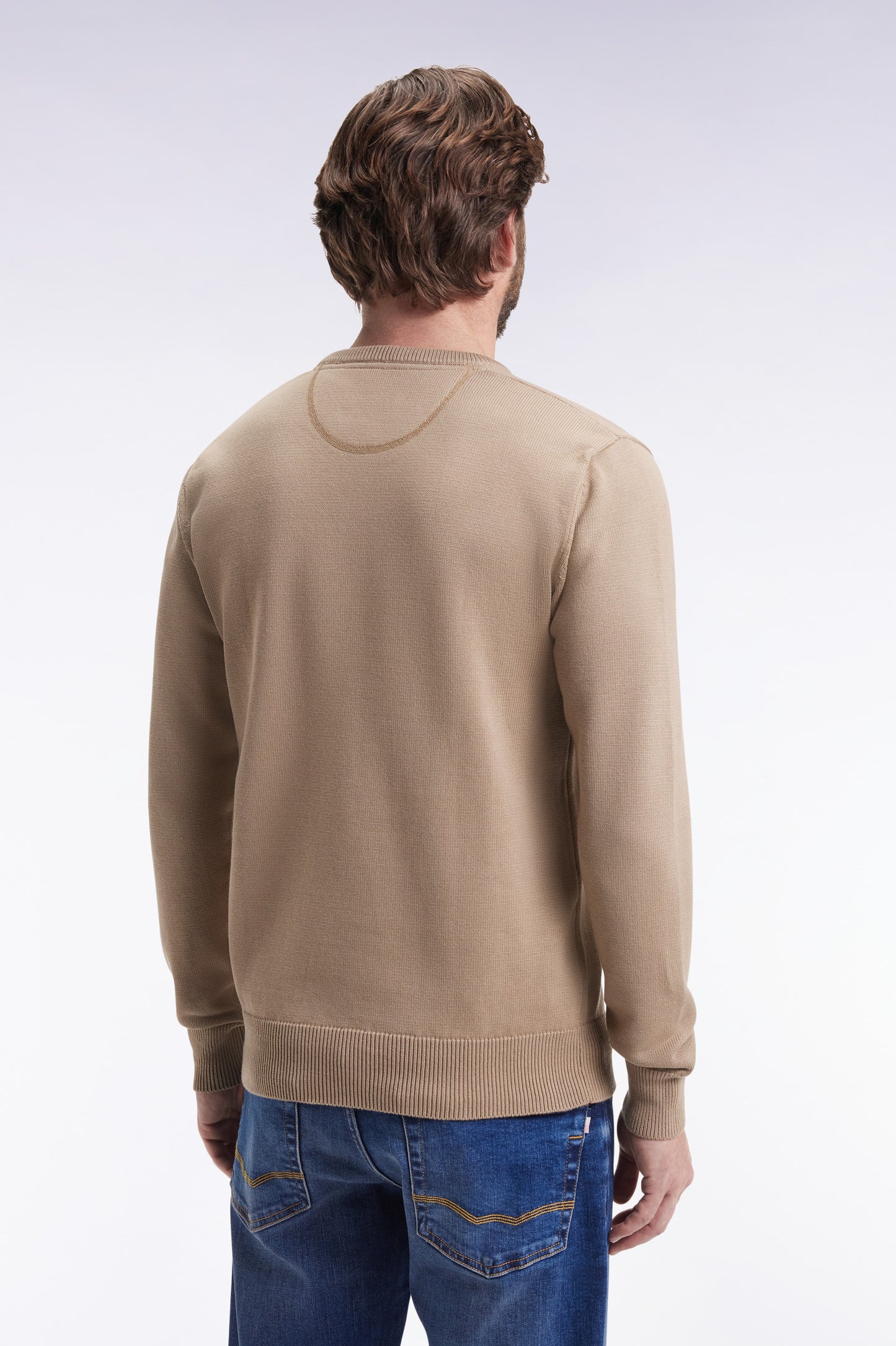 Pull col rond en coton épais beige