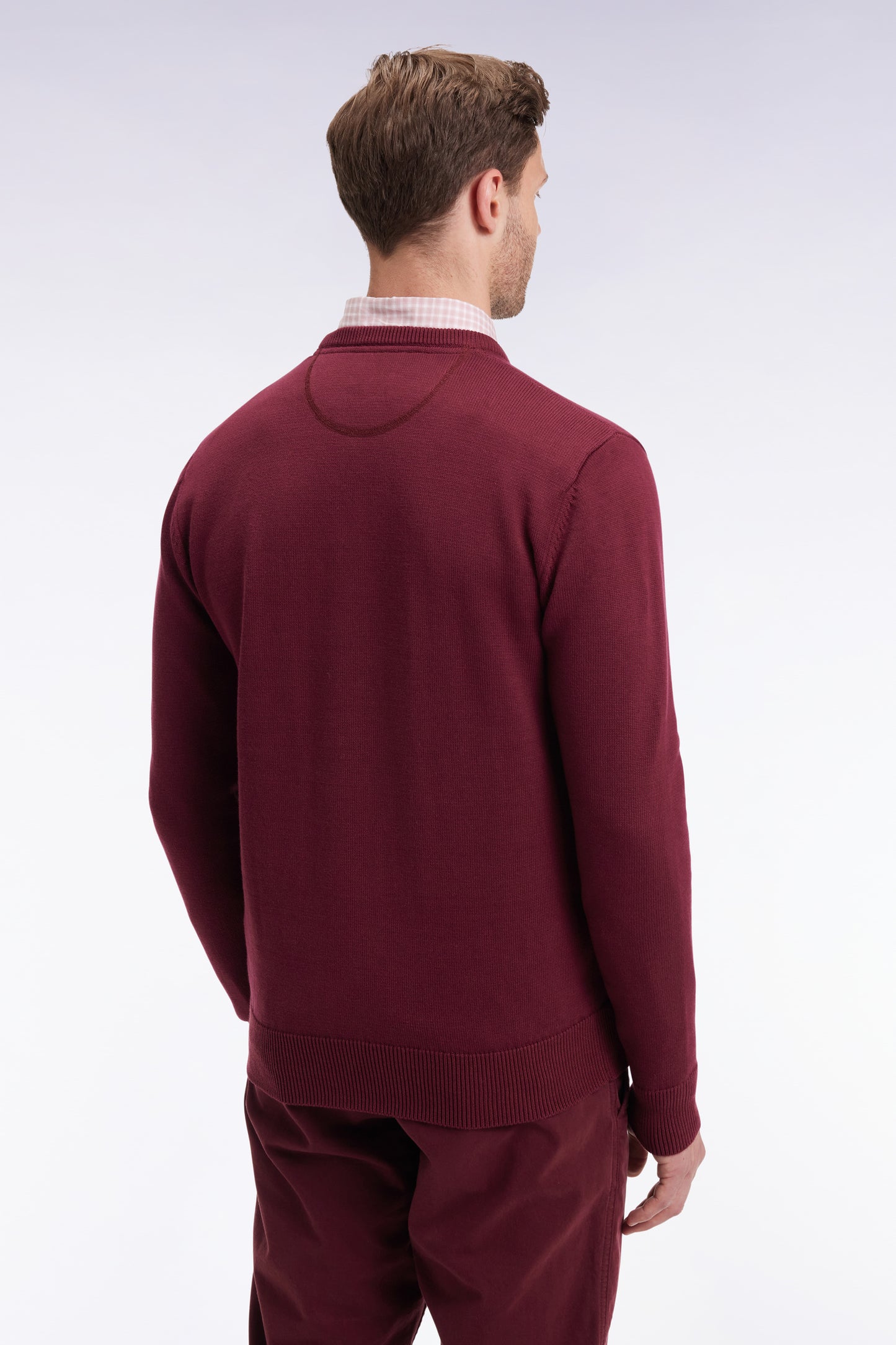 Pull col rond en coton épais bordeaux
