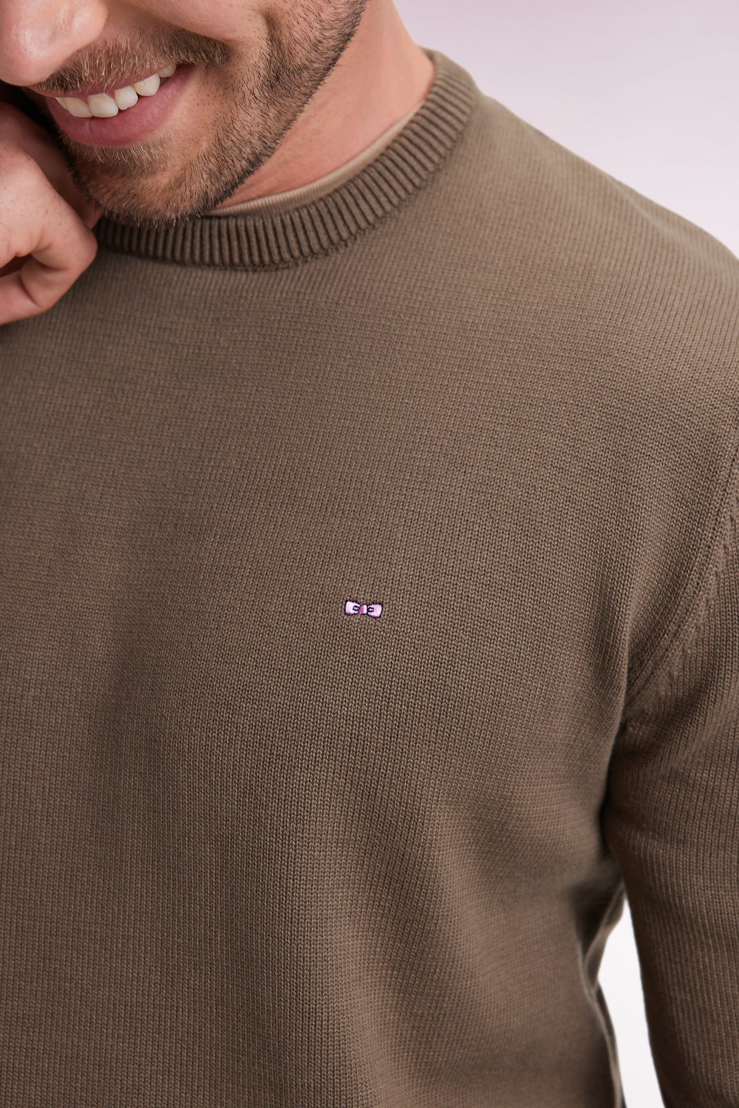 Pull col rond en coton épais kaki