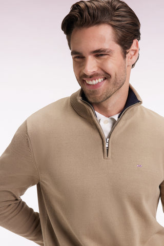 Pull col camionneur en coton épais beige