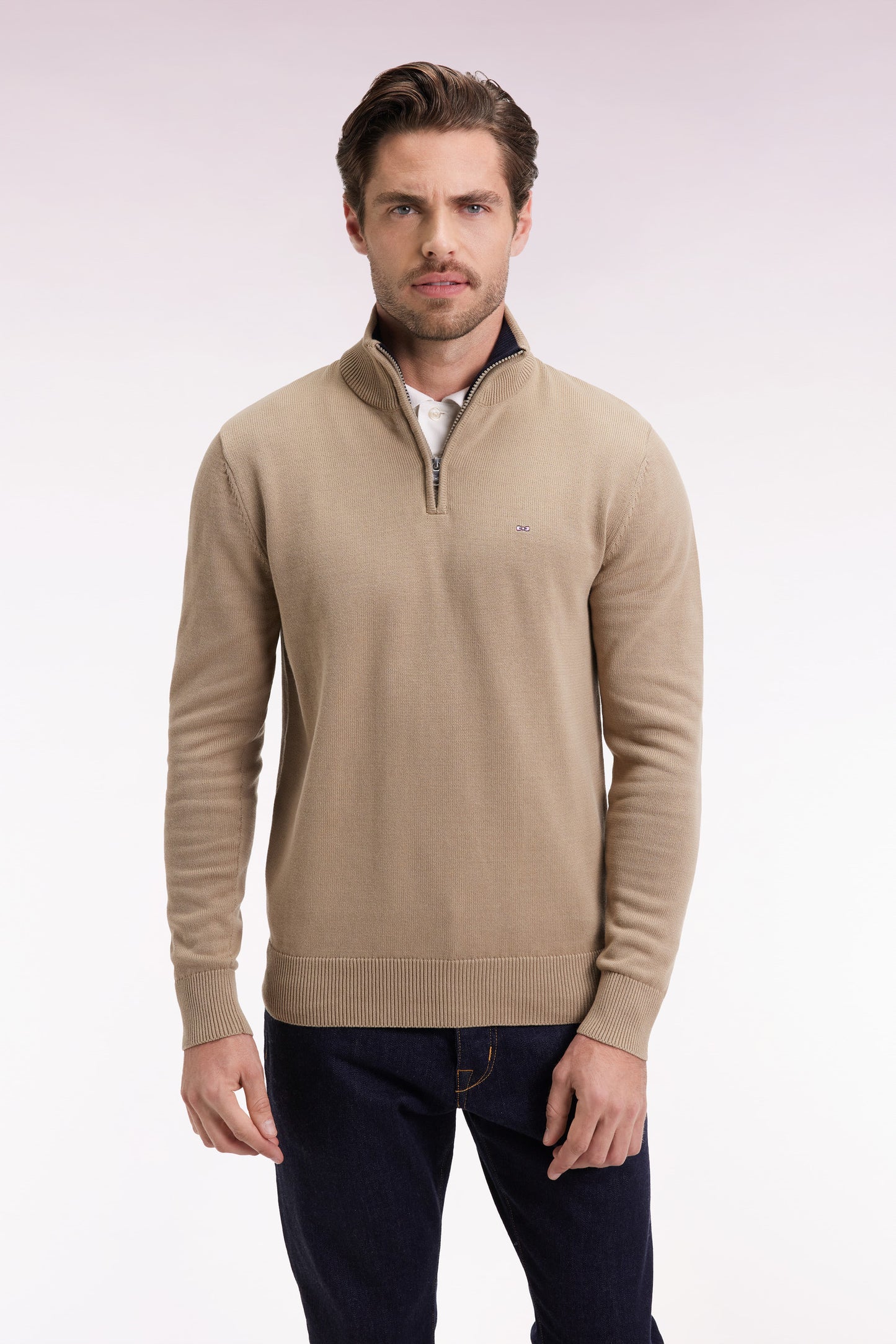 Pull col camionneur en coton épais beige