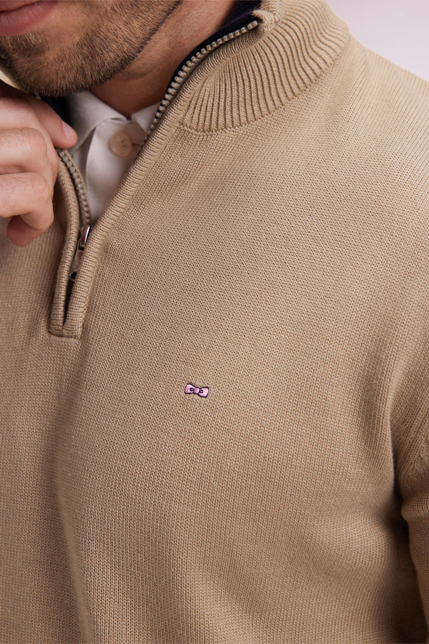 Pull col camionneur en coton épais beige