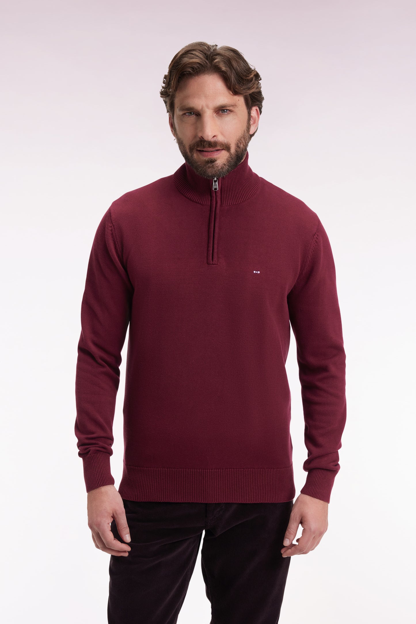 Heavy burgundy cotton trucker-neck sweater