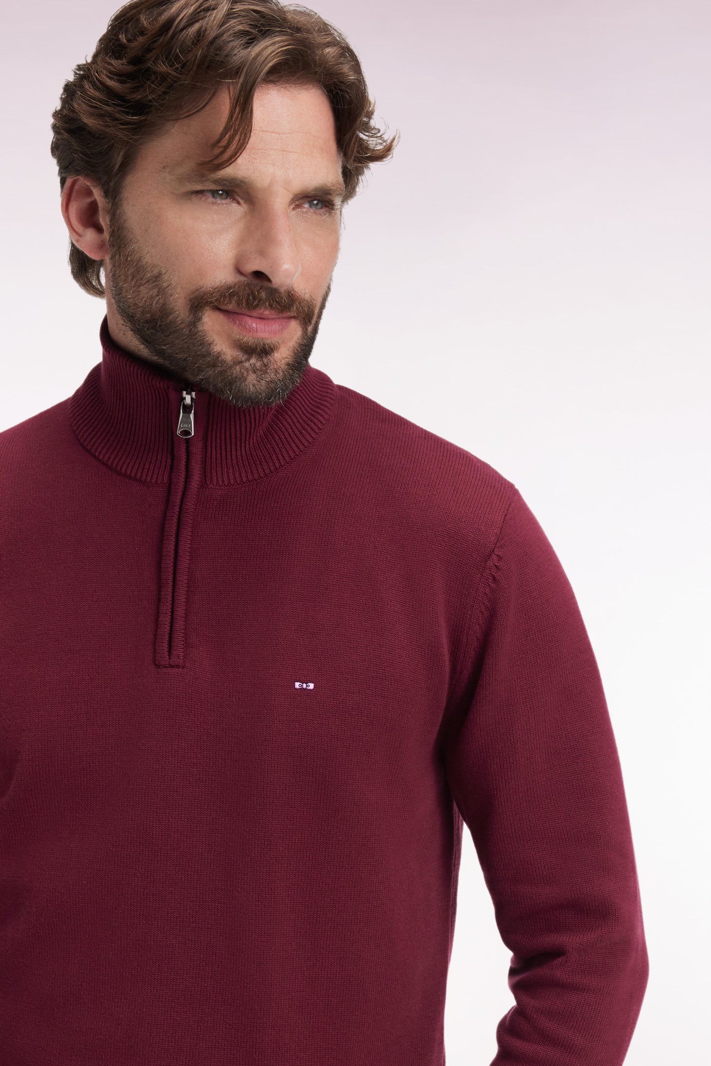 Heavy burgundy cotton trucker-neck sweater