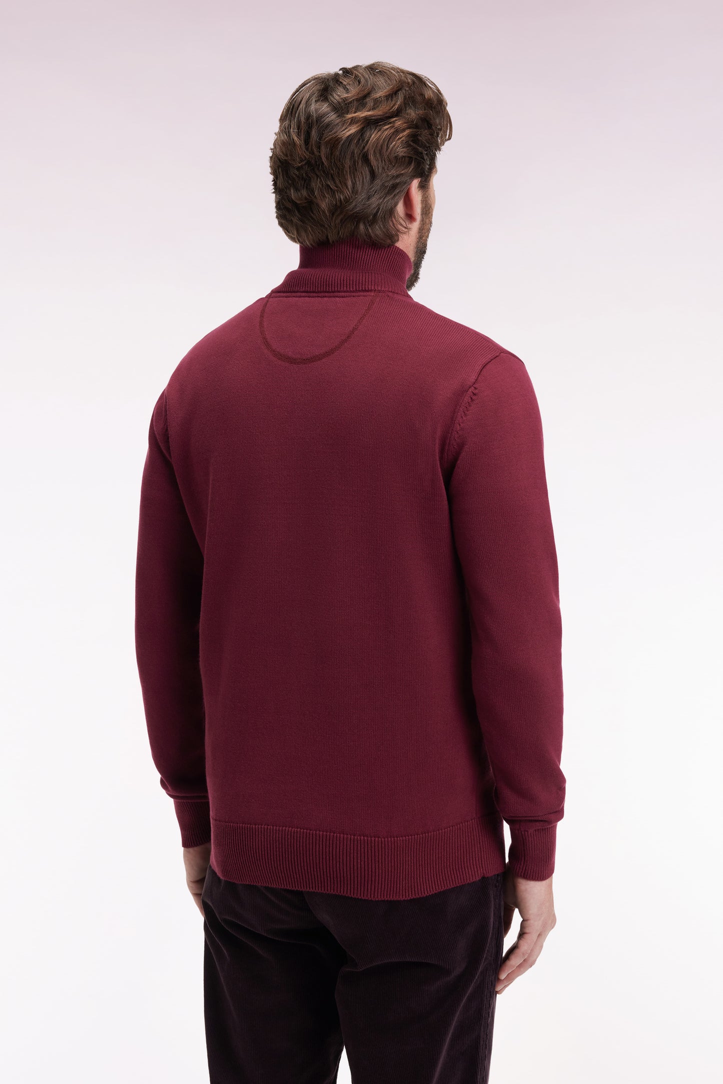 Heavy burgundy cotton trucker-neck sweater