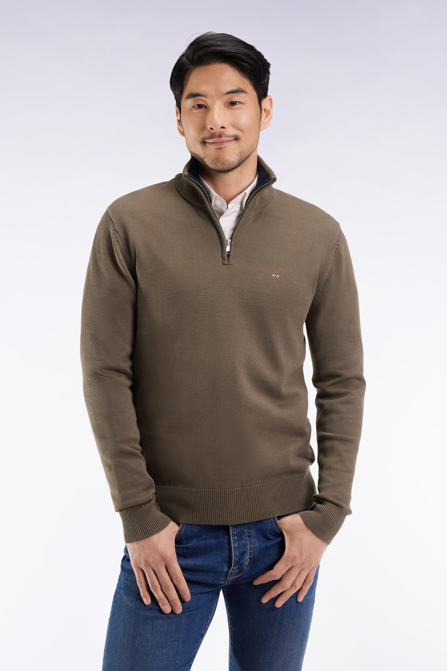 Pull col camionneur en coton épais kaki