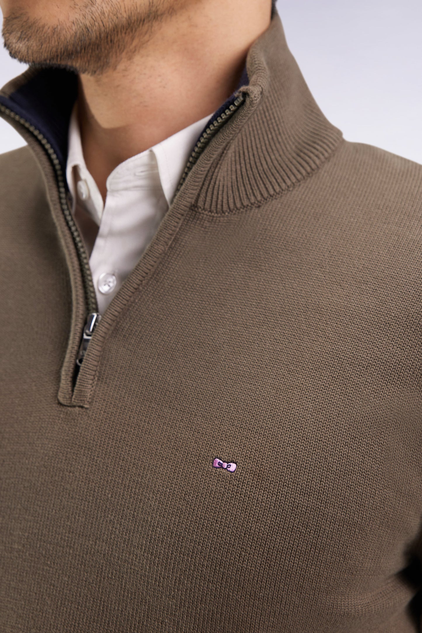 Pull col camionneur en coton épais kaki