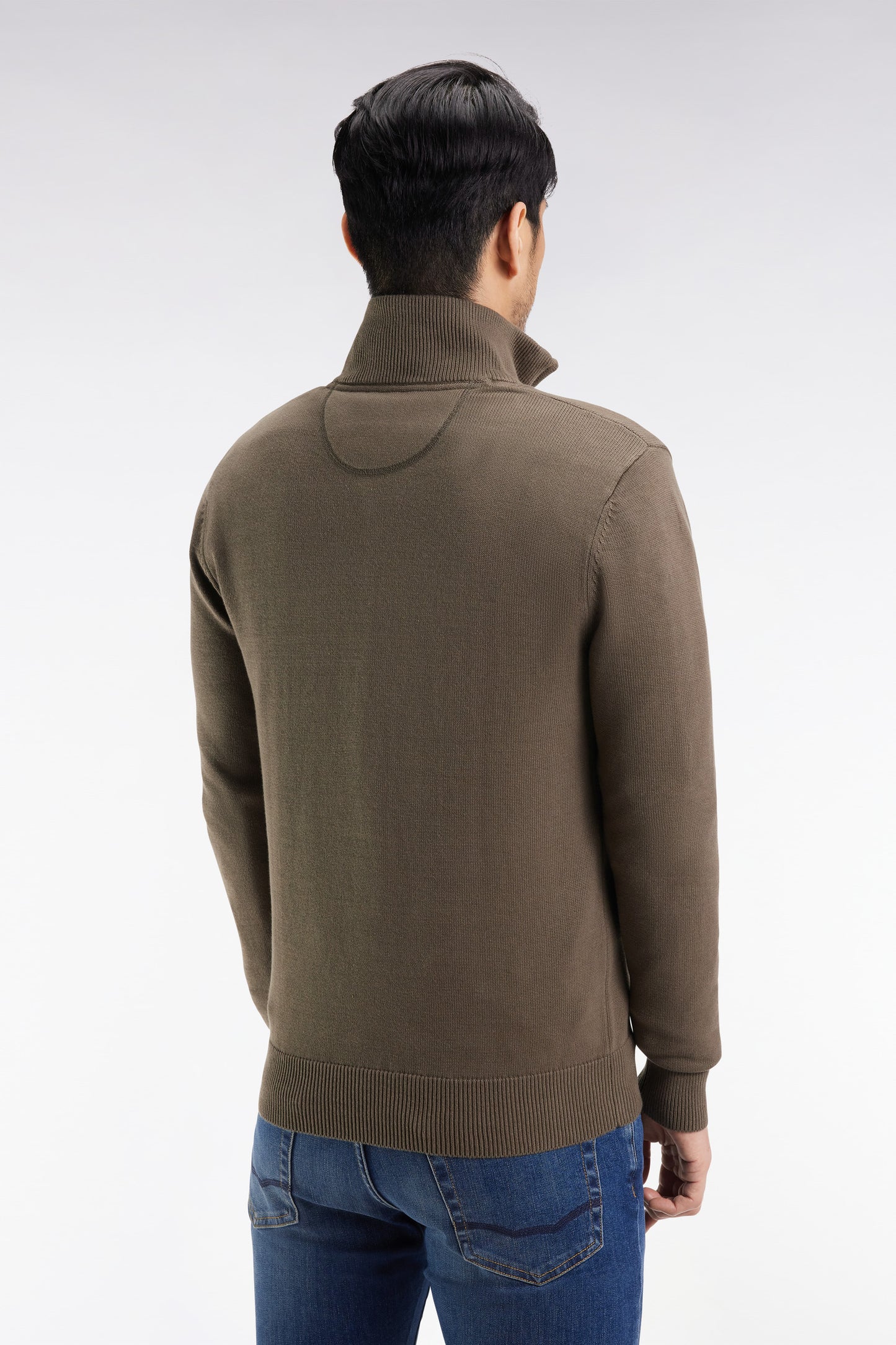 Truck-neck sweater in thick khaki cotton