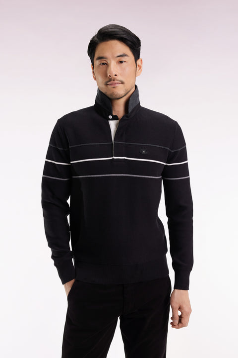 Black cotton jersey-neck sweater with embroidered back - Image 3