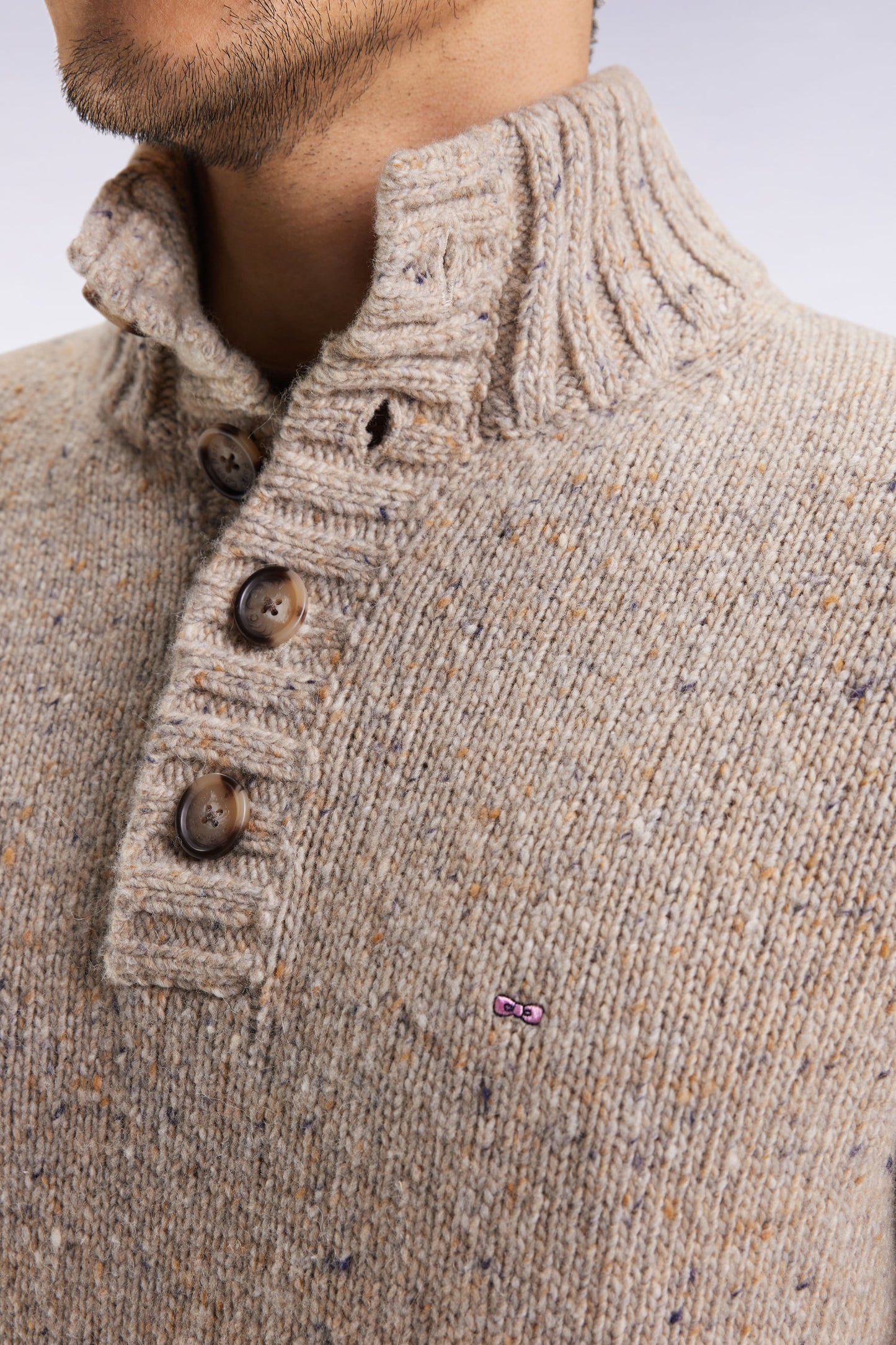 High-neck sweater in beige virgin wool blend