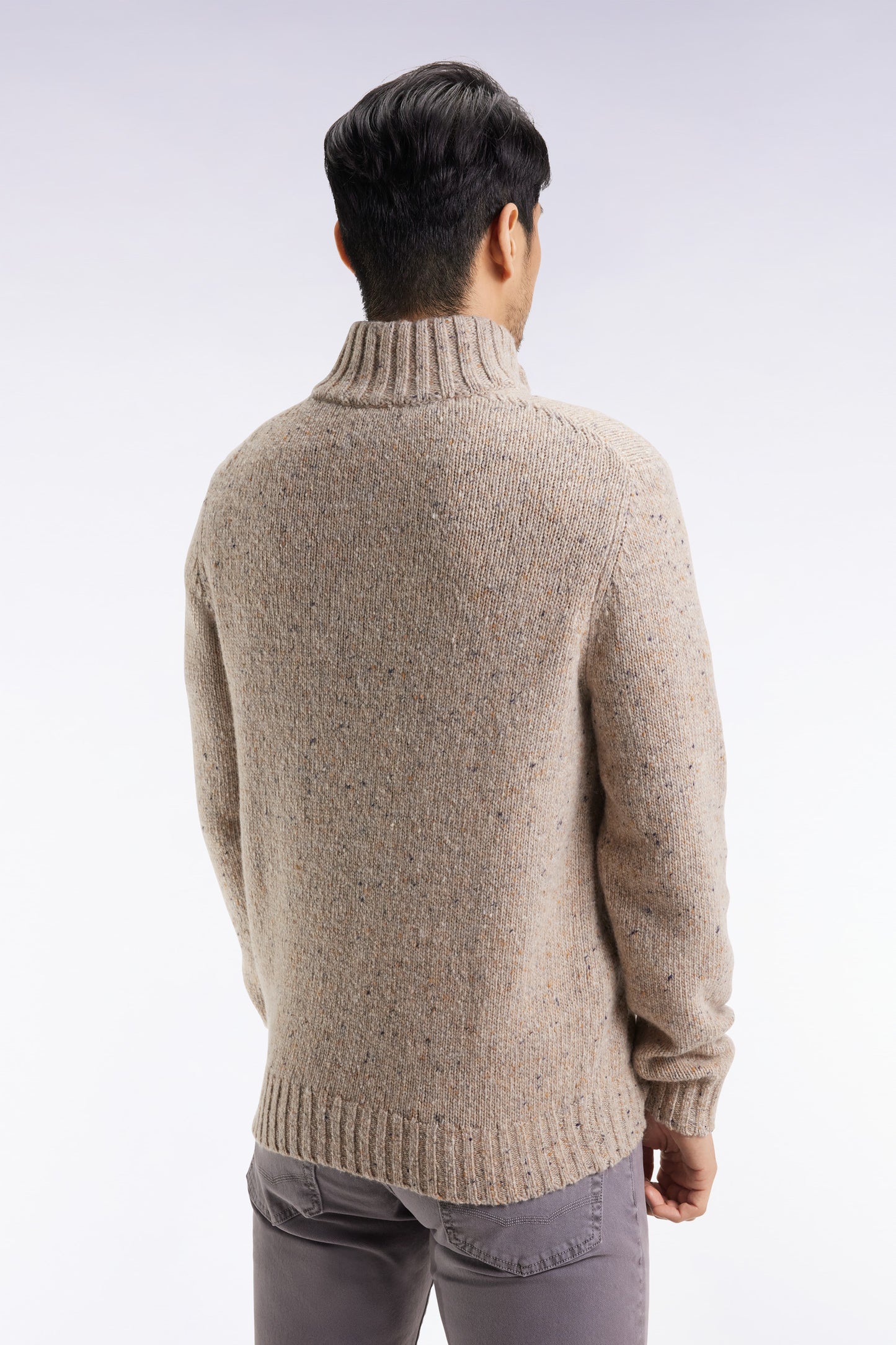 High-neck sweater in beige virgin wool blend
