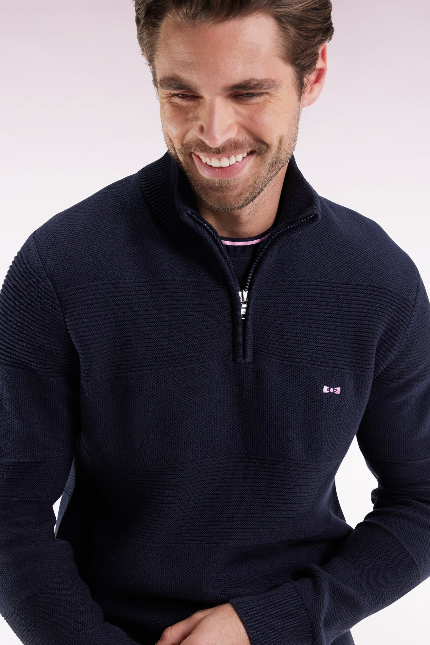 Pull col camionneur en coton marine effet de rayure