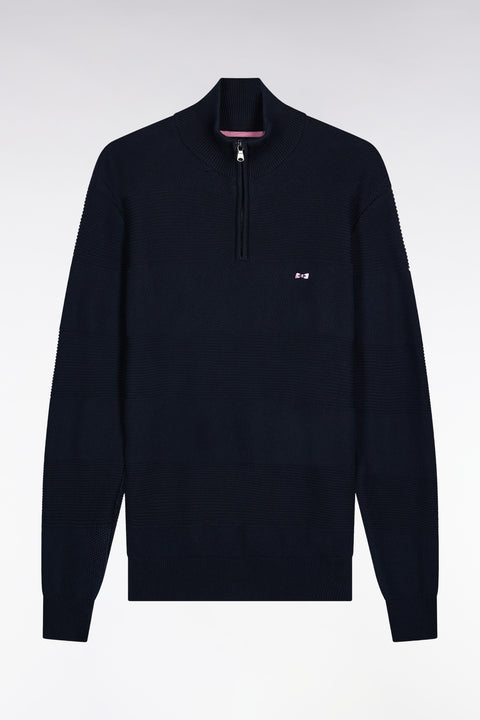 Pull col camionneur en coton marine effet de rayure - Image 2