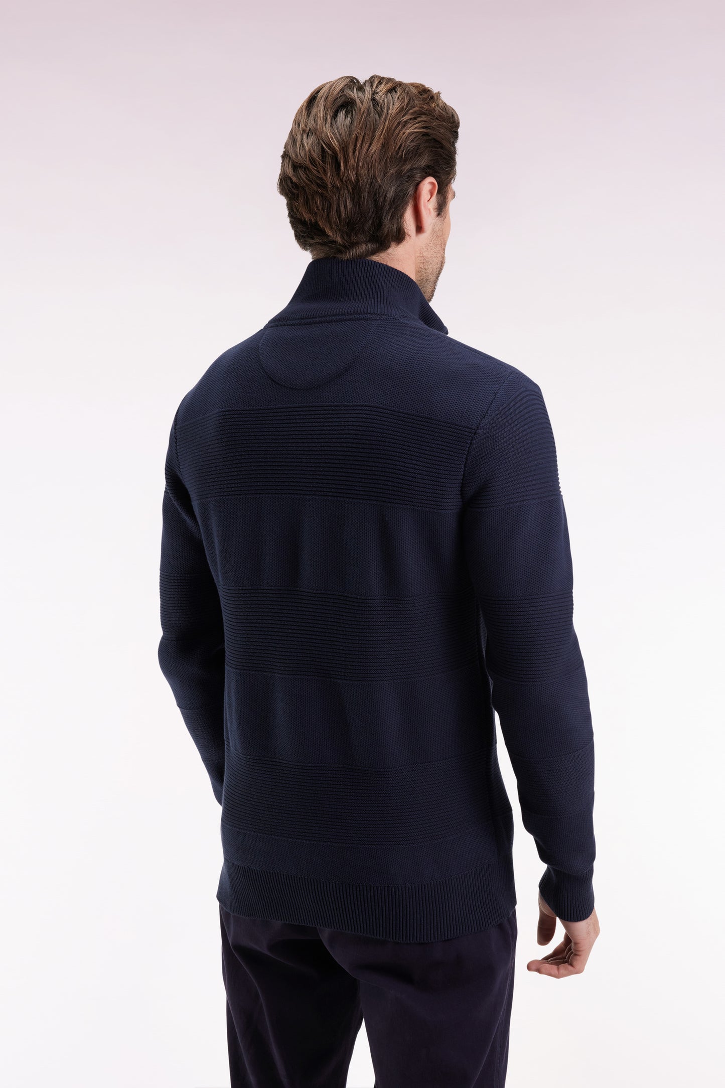 Pull col camionneur en coton marine effet de rayure