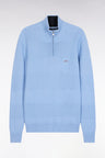 Pull col camionneur en coton ciel effet de rayure