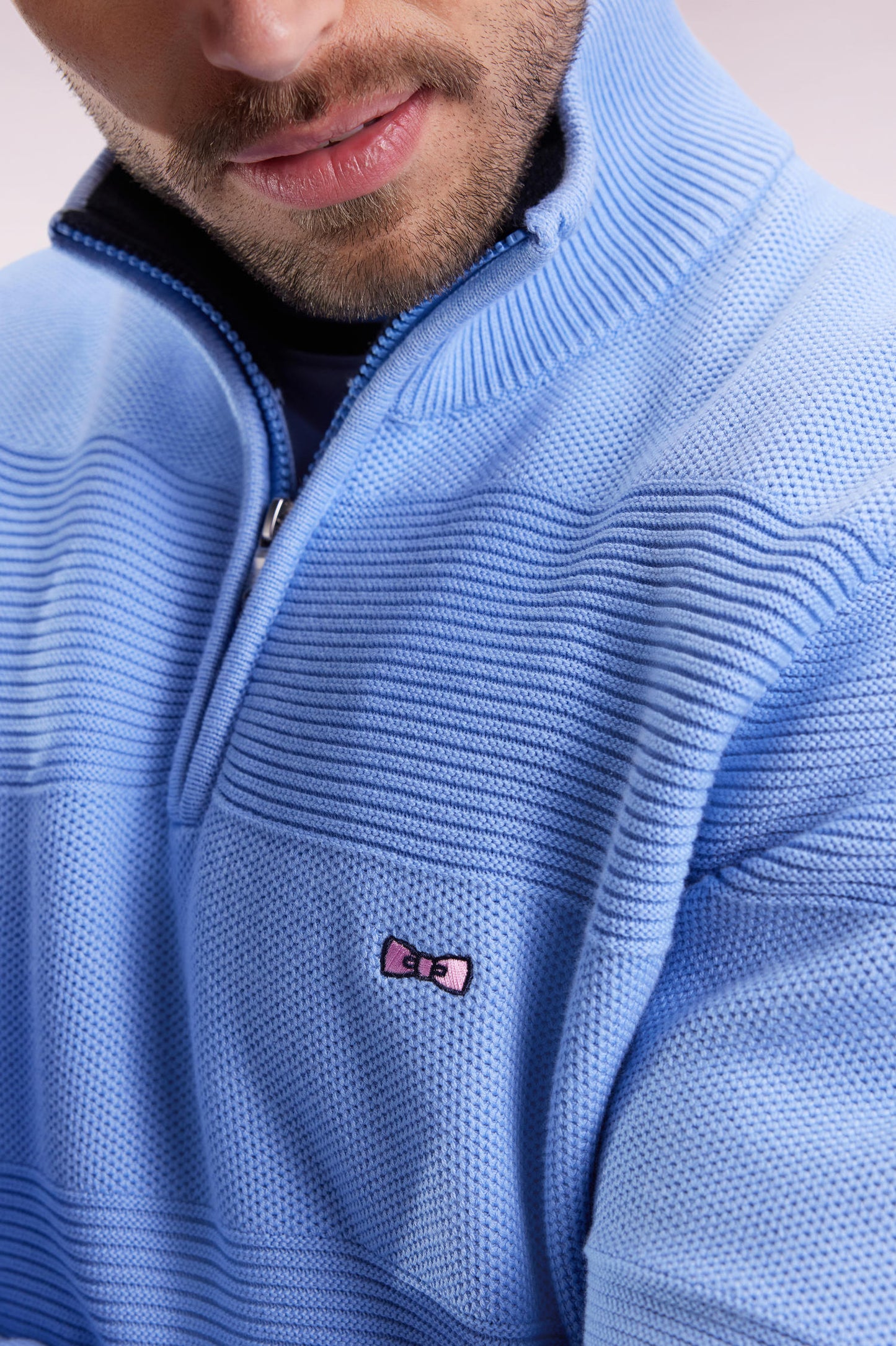 Pull col camionneur en coton ciel effet de rayure