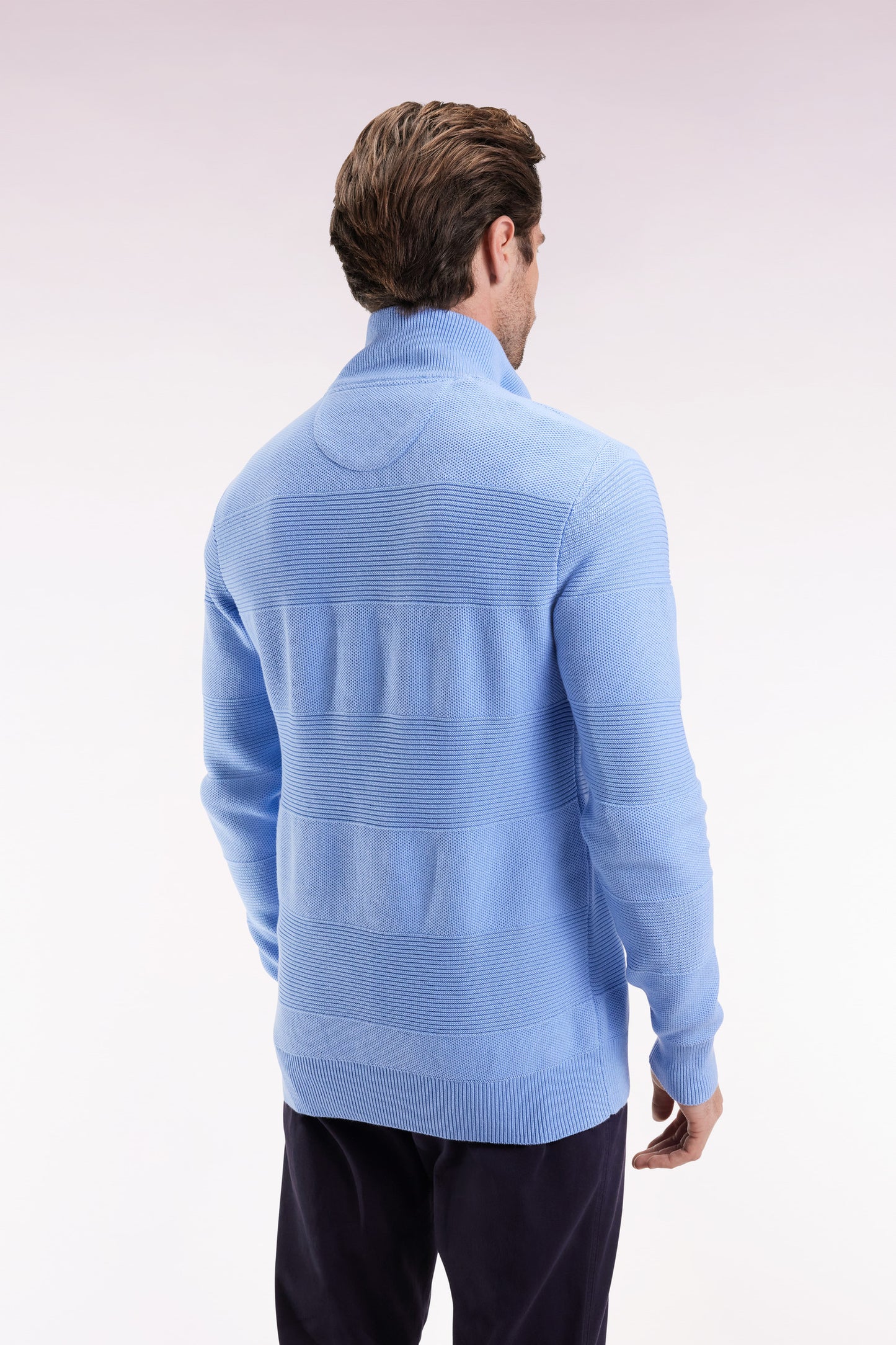 Pull col camionneur en coton ciel effet de rayure