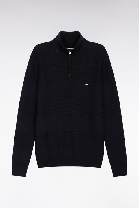 Pull col camionneur en coton noir effet de rayure - Image 2