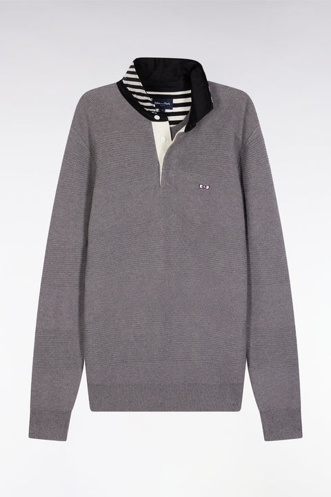 Pull col maillot en coton gris à effet de rayure - Image 2