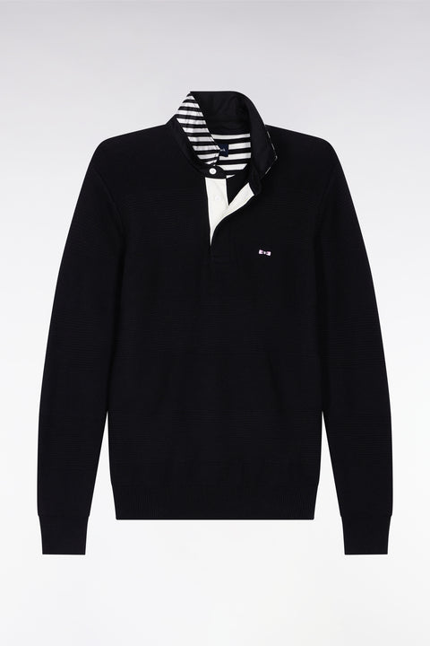 Pull col maillot en coton noir à effet de rayure - Image 2