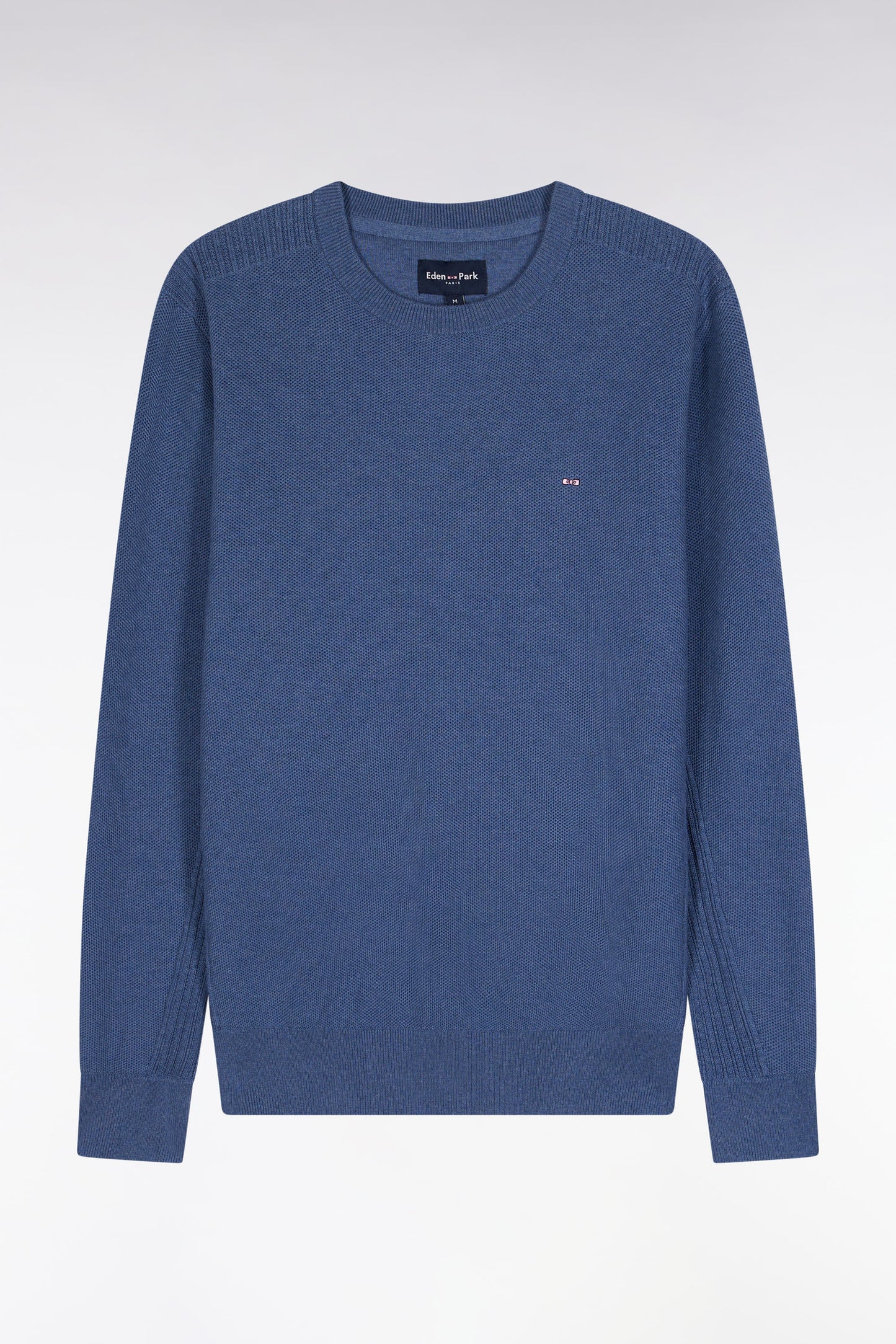 Pull col rond en coton nid d'abeille bleu