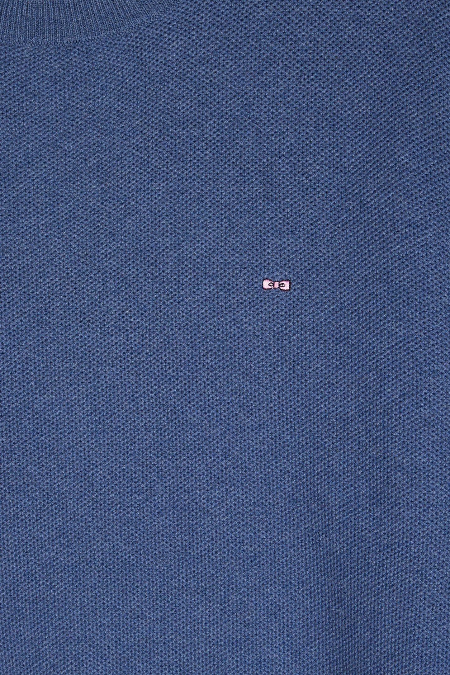 Pull col rond en coton nid d'abeille bleu