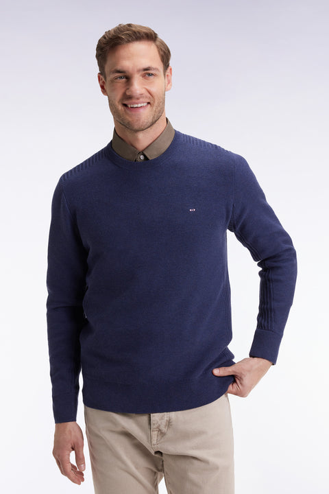 Pull col rond en coton nid d'abeille marine - Image 3