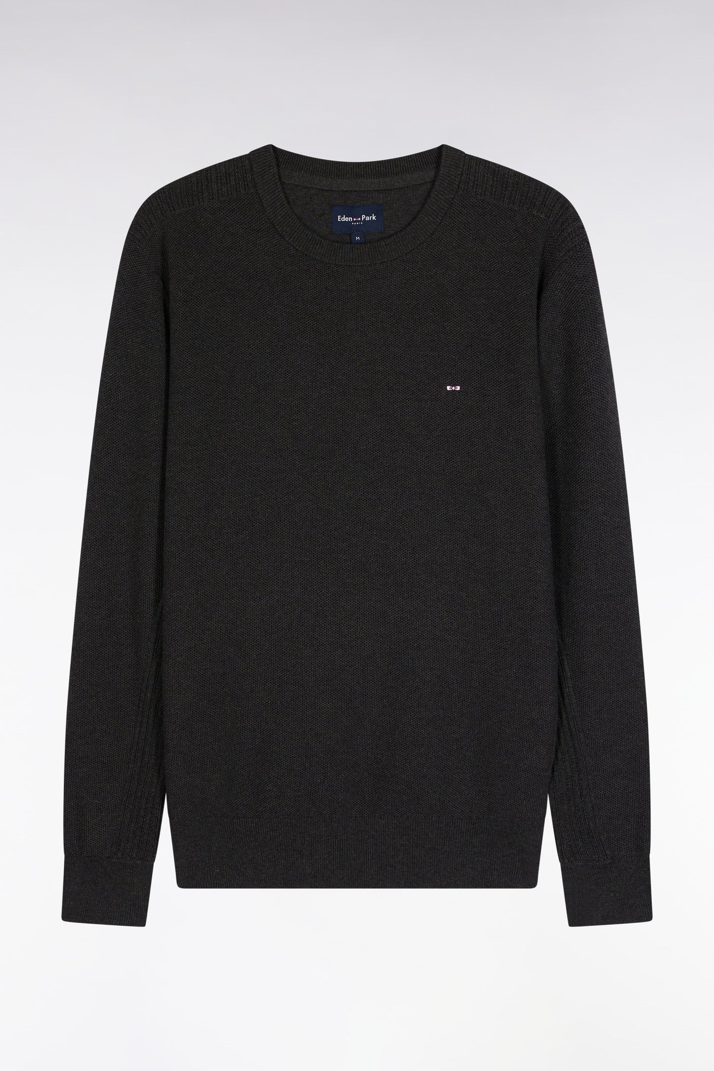 Round-neck sweater in dark grey honeycomb cotton