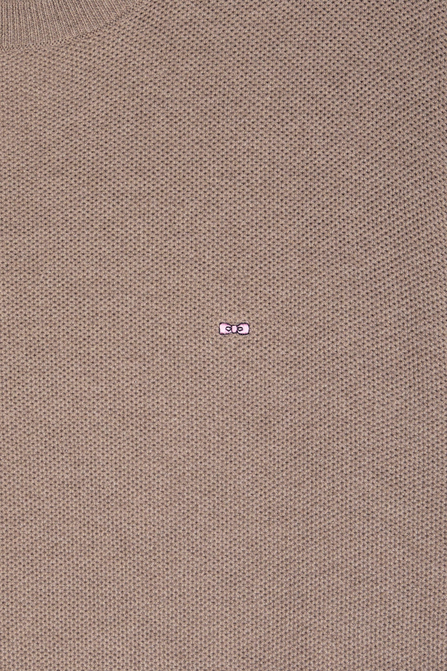 Brown cotton honeycomb round-neck sweater