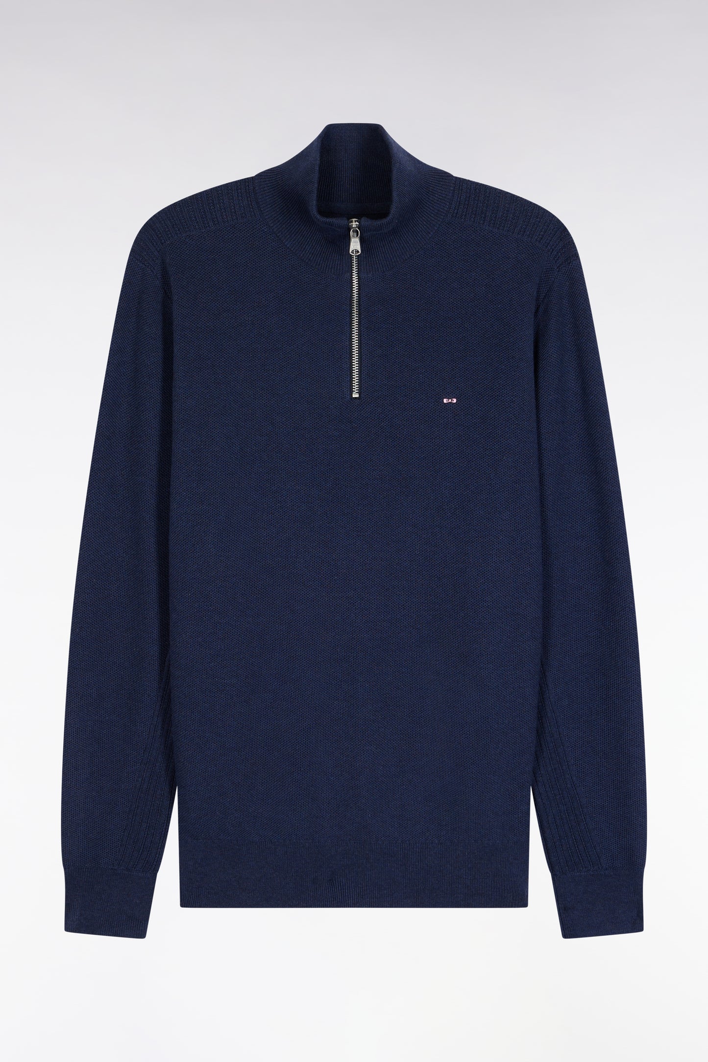 Navy cotton honeycomb trucker-neck sweater