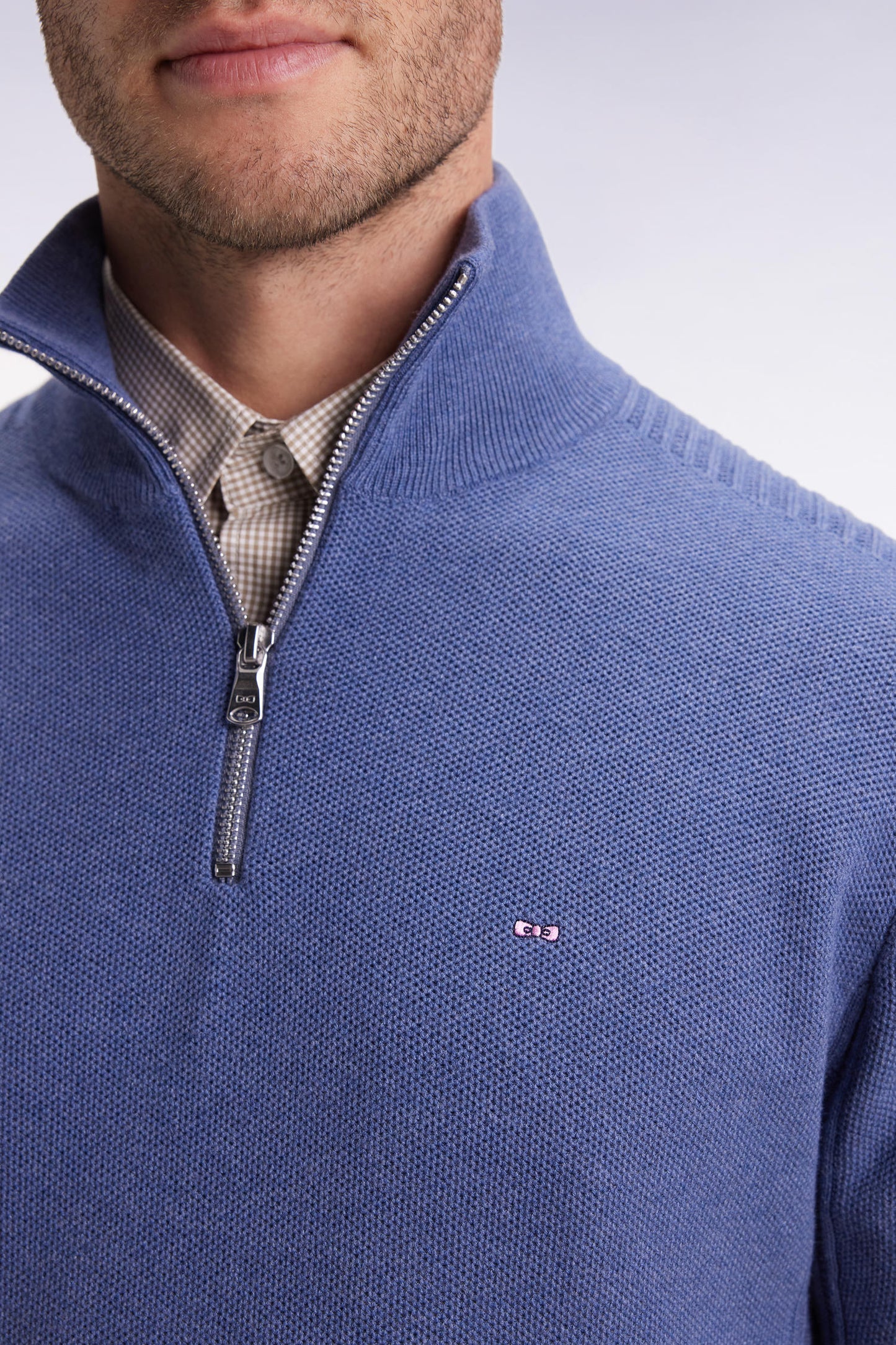 Pull col camionneur en coton nid d'abeille bleu