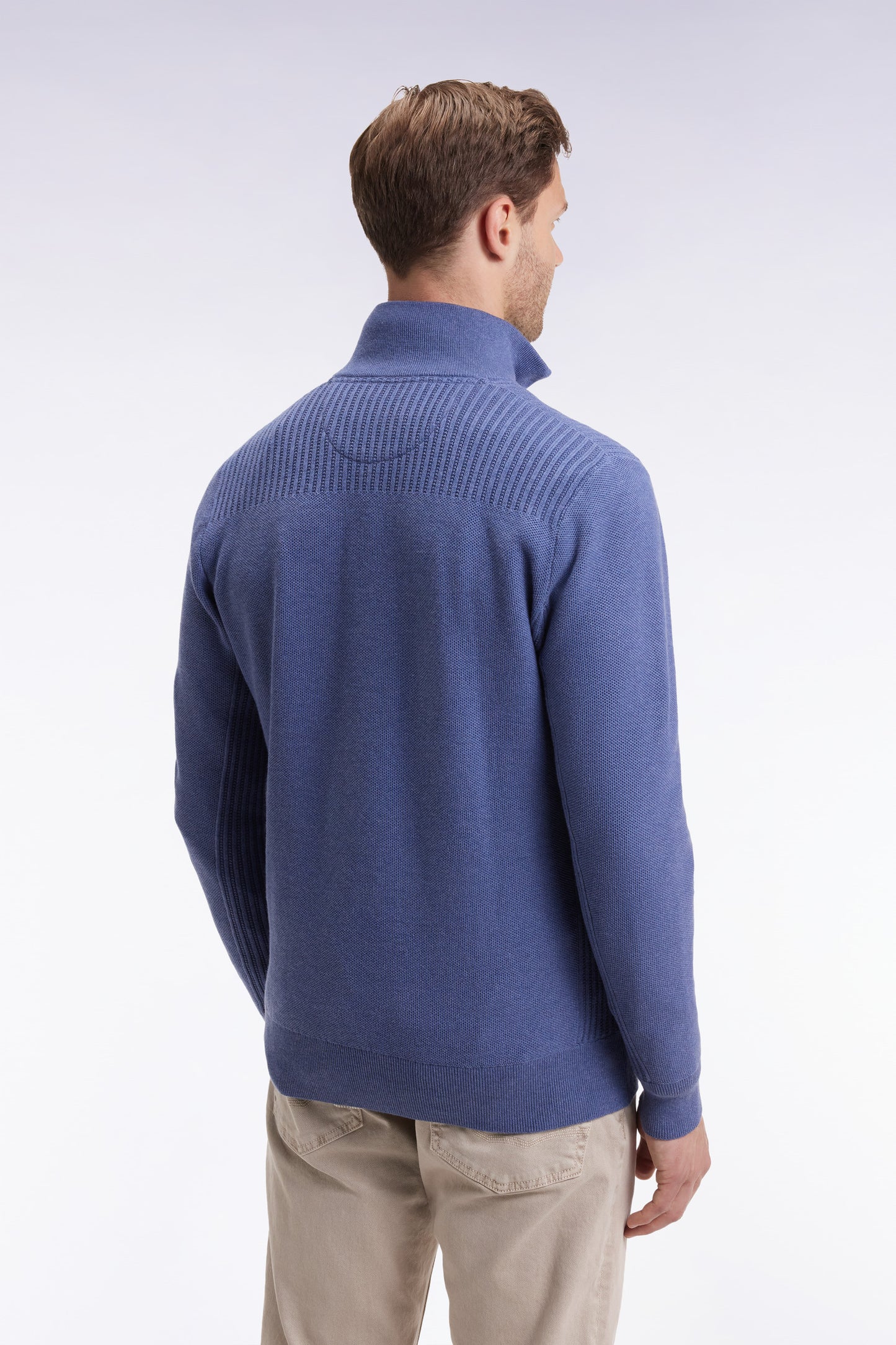Pull col camionneur en coton nid d'abeille bleu