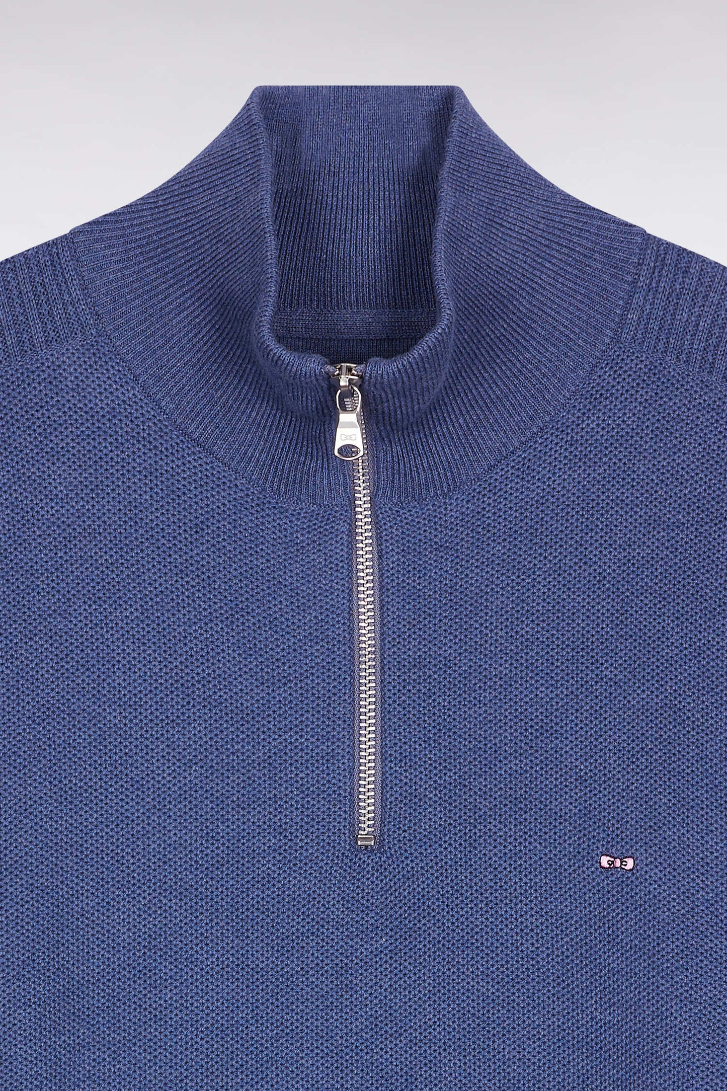 Pull col camionneur en coton nid d'abeille bleu