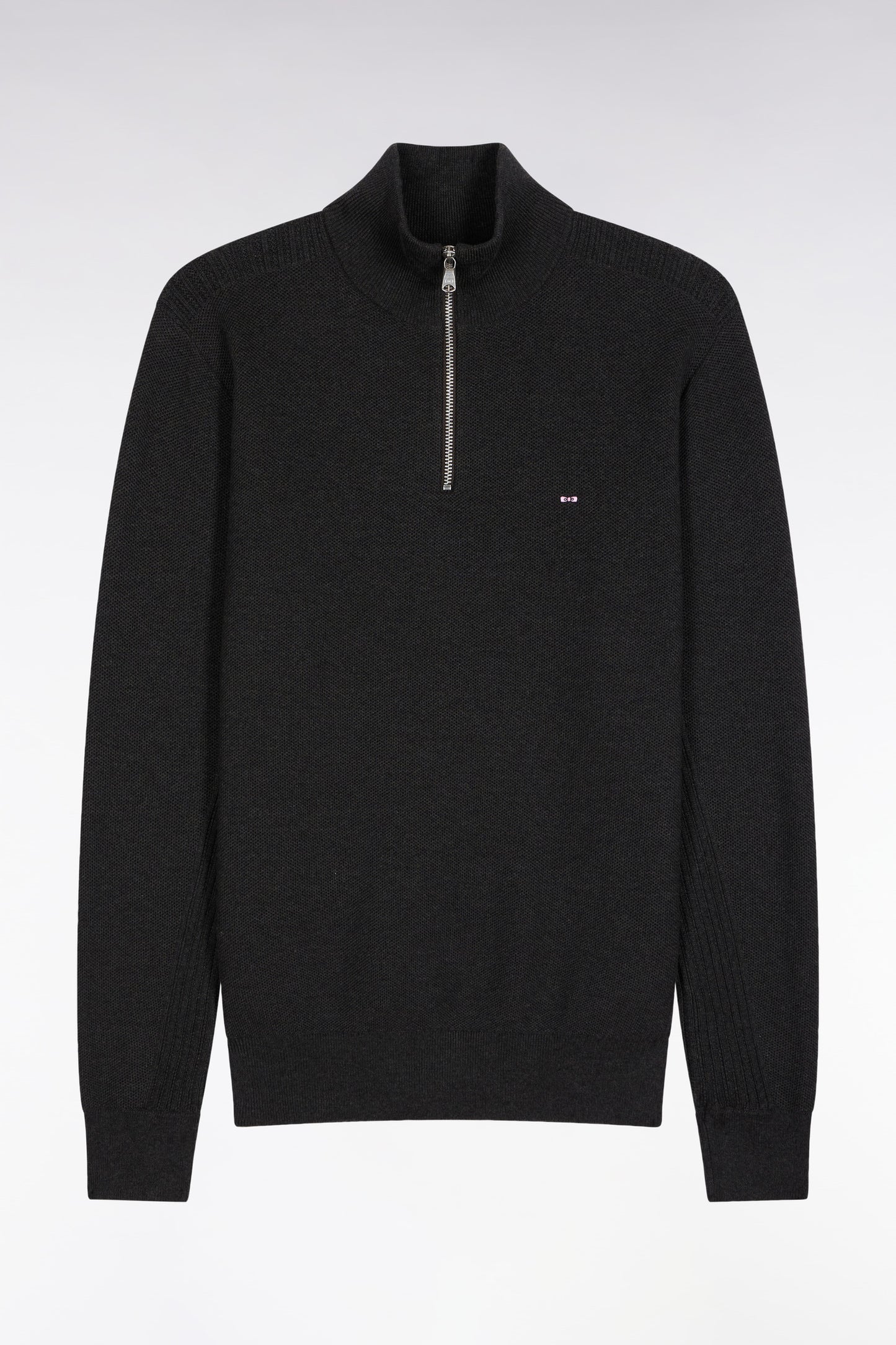 Honeycomb cotton trucker-neck sweater, dark grey