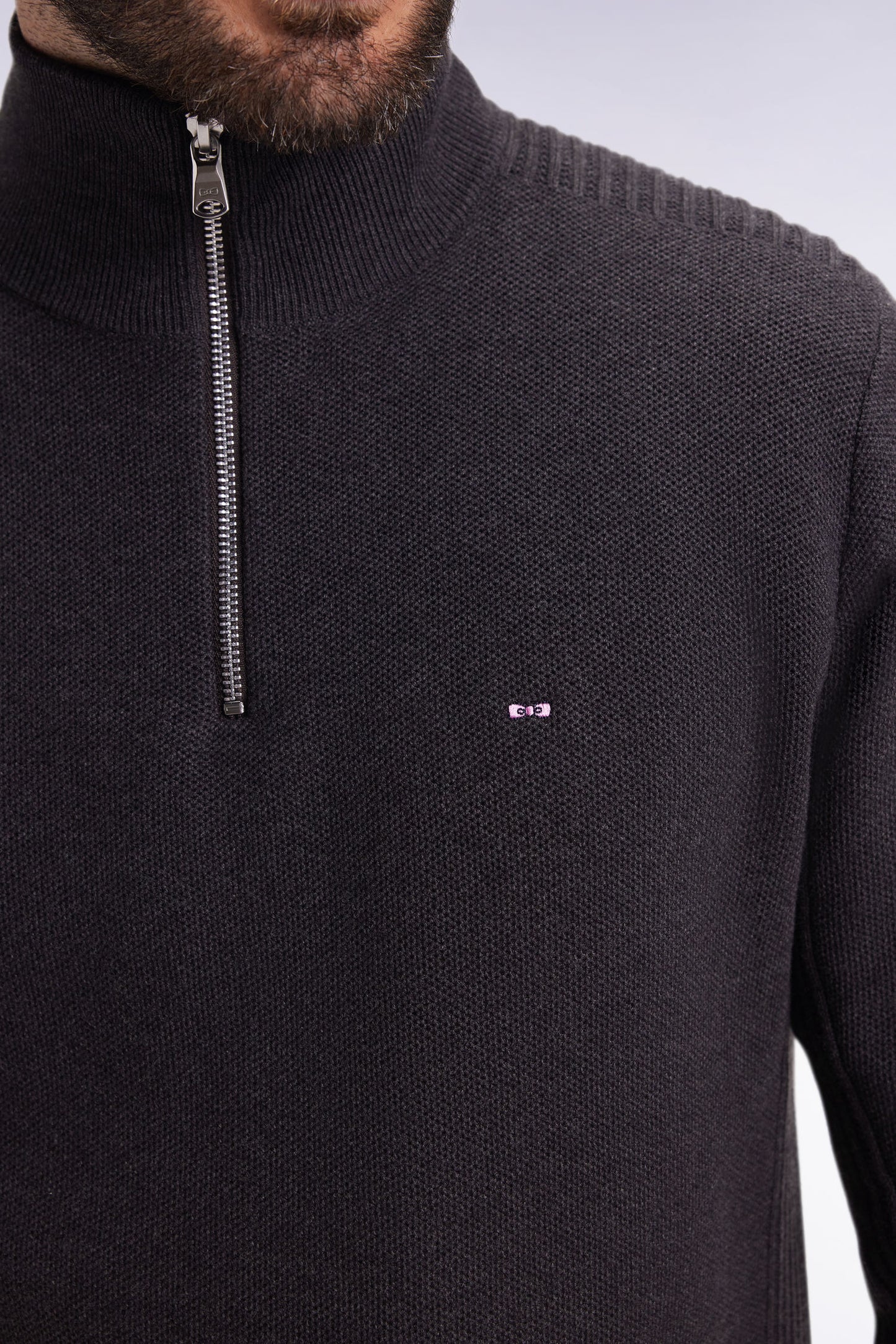 Honeycomb cotton trucker-neck sweater, dark grey