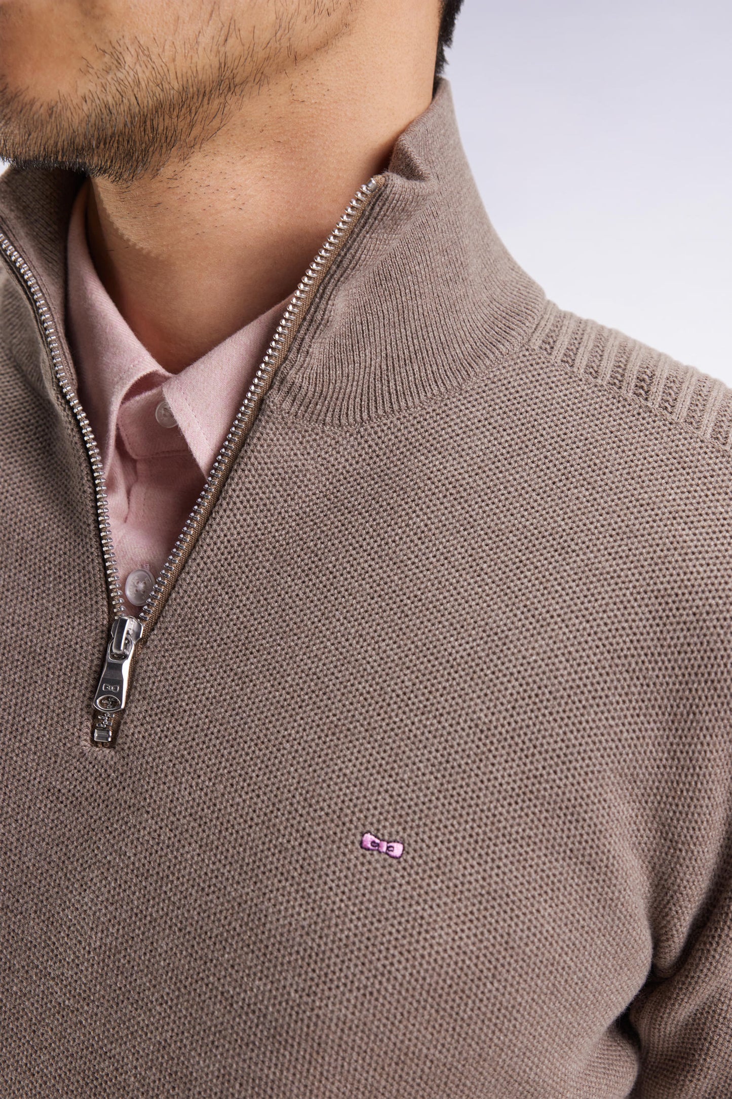 Pull col camionneur en coton nid d'abeille marron