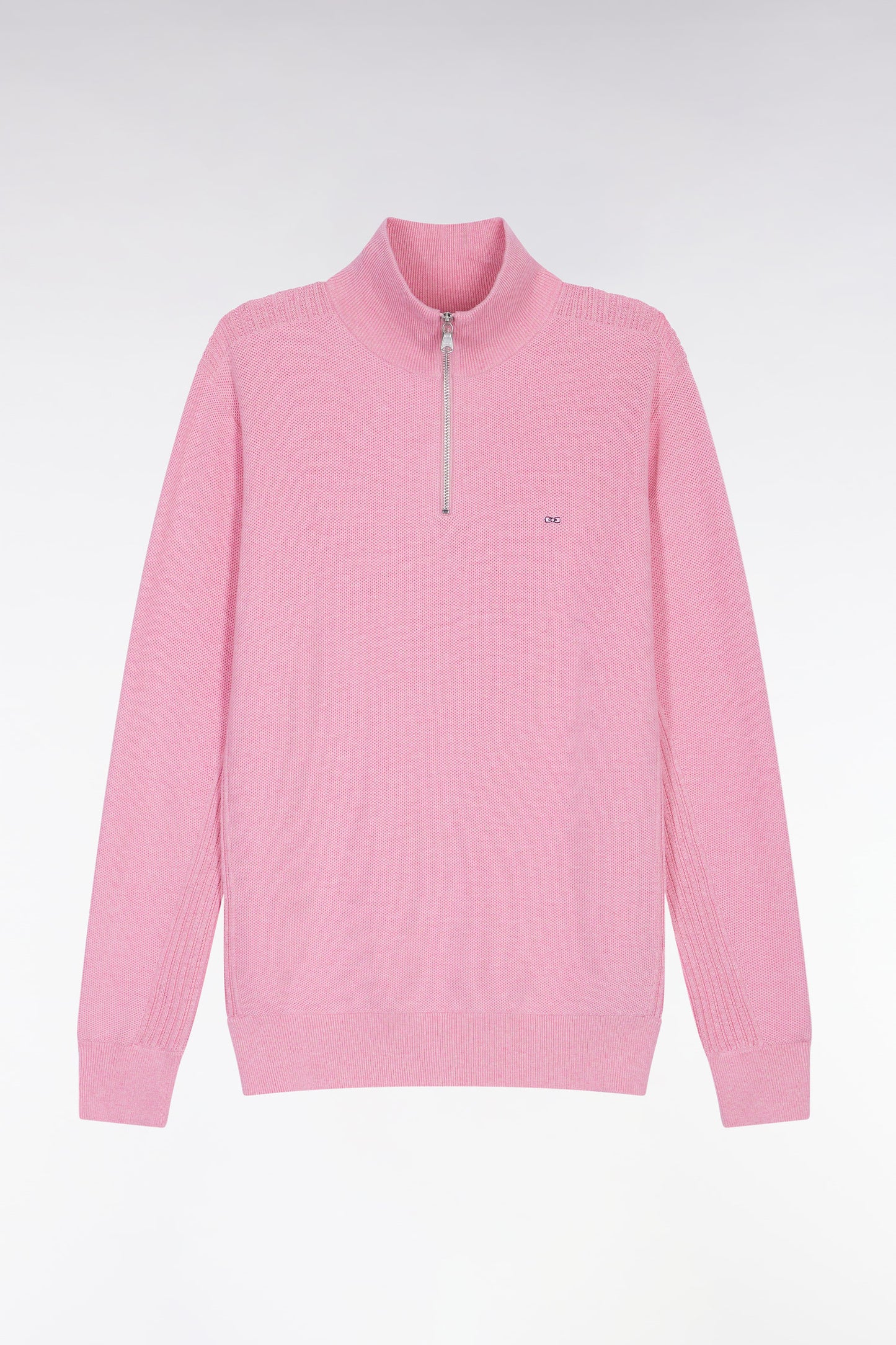 Pink cotton honeycomb trucker-neck sweater