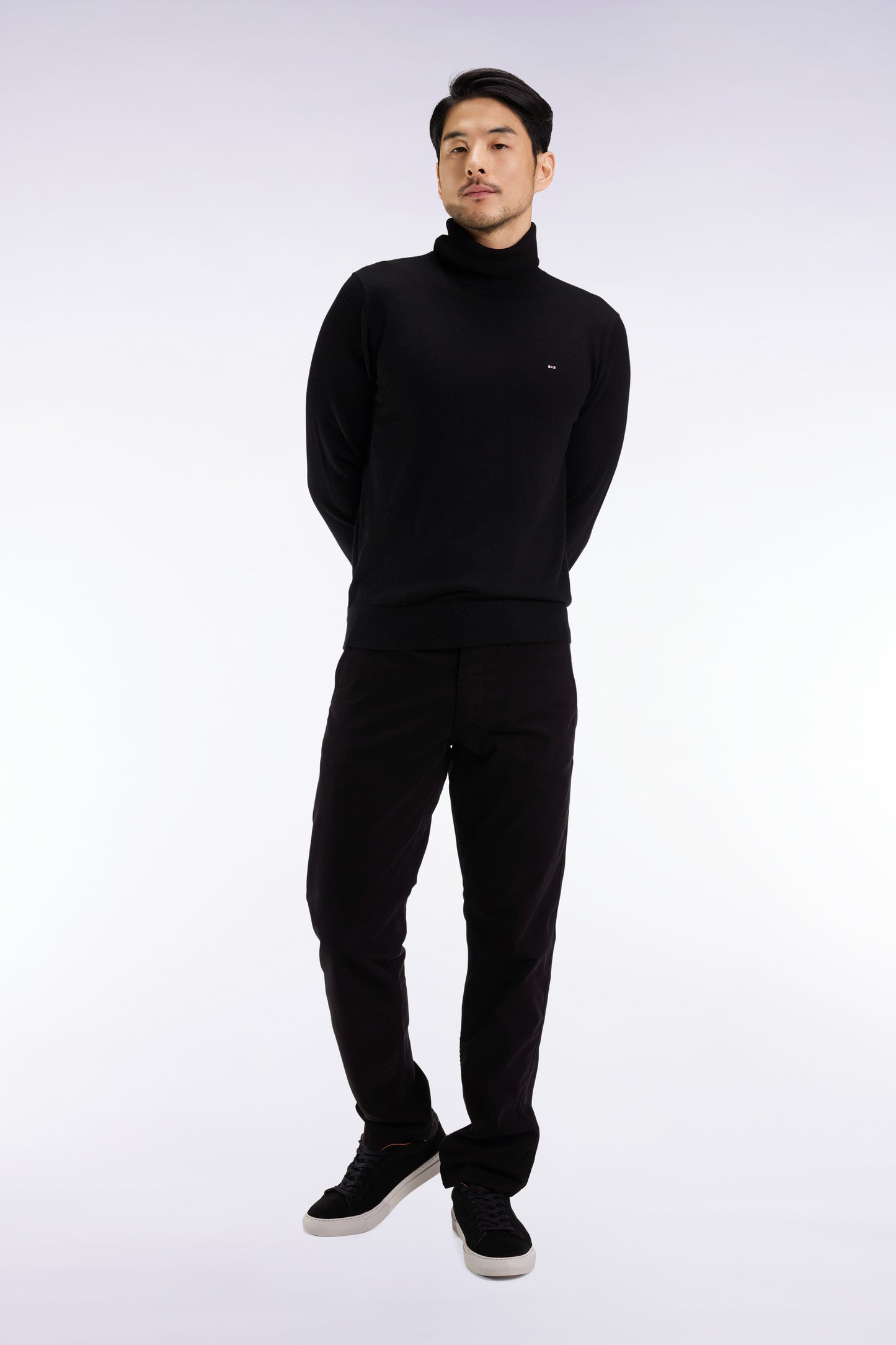 Black merino wool turtleneck sweater