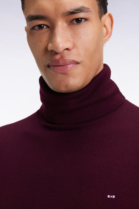 Turtleneck sweater in burgundy merino wool - Image 1