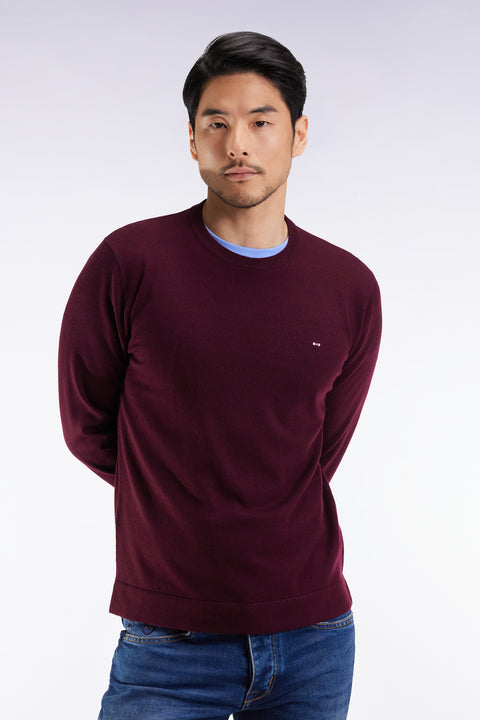 Round-neck sweater in burgundy merino wool - Image 3