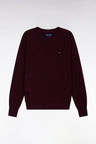 Round-neck sweater in burgundy merino wool