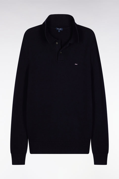 Chunky shirt-neck sweater in navy wool and cotton - Image 2