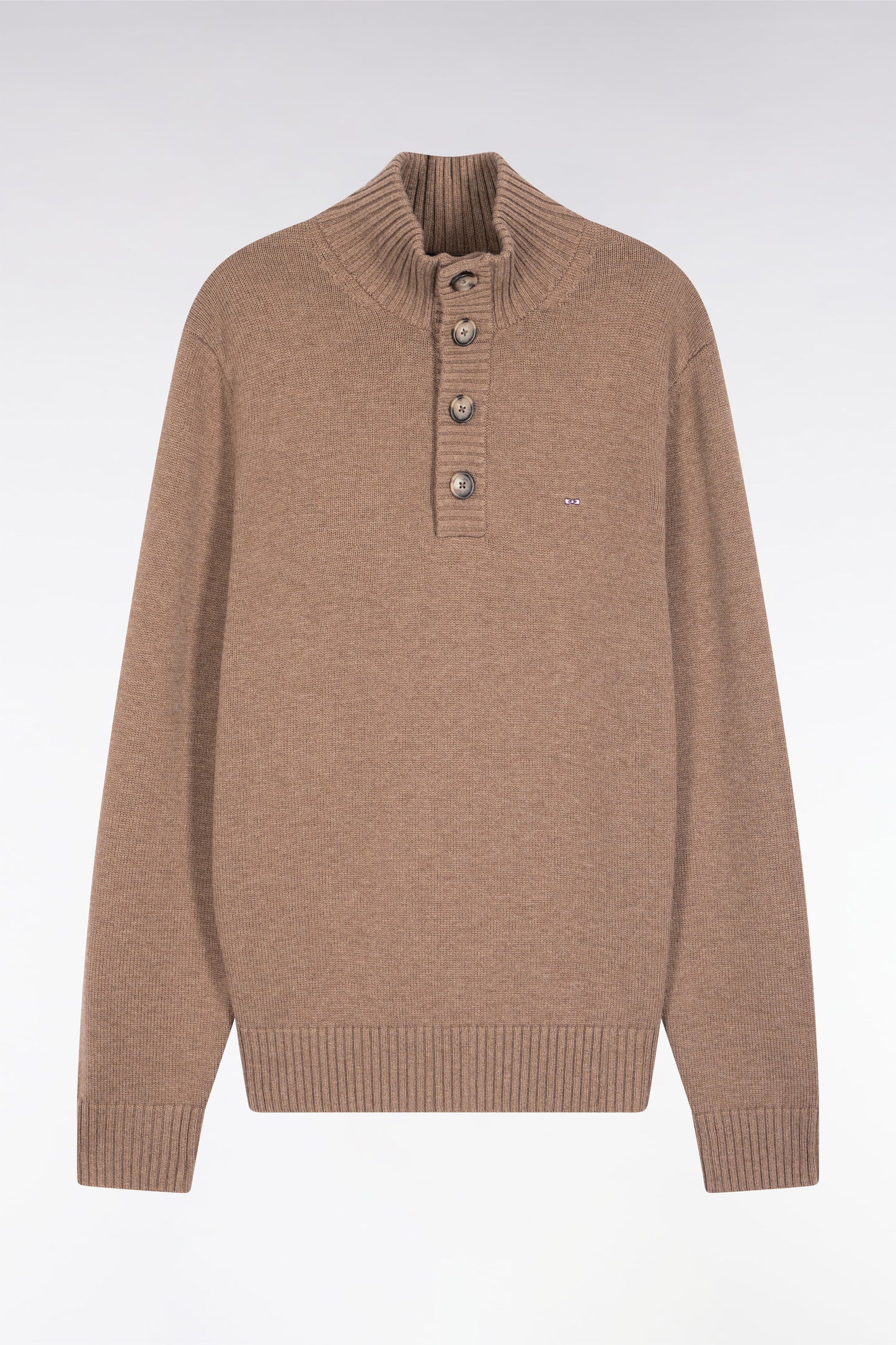 Chunky high-neck sweater in brown wool and cotton