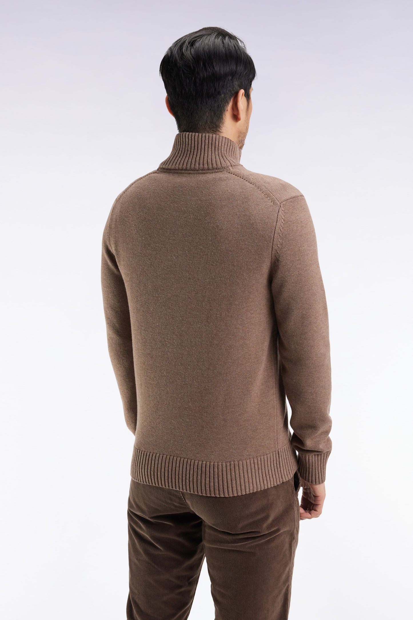 Chunky high-neck sweater in brown wool and cotton