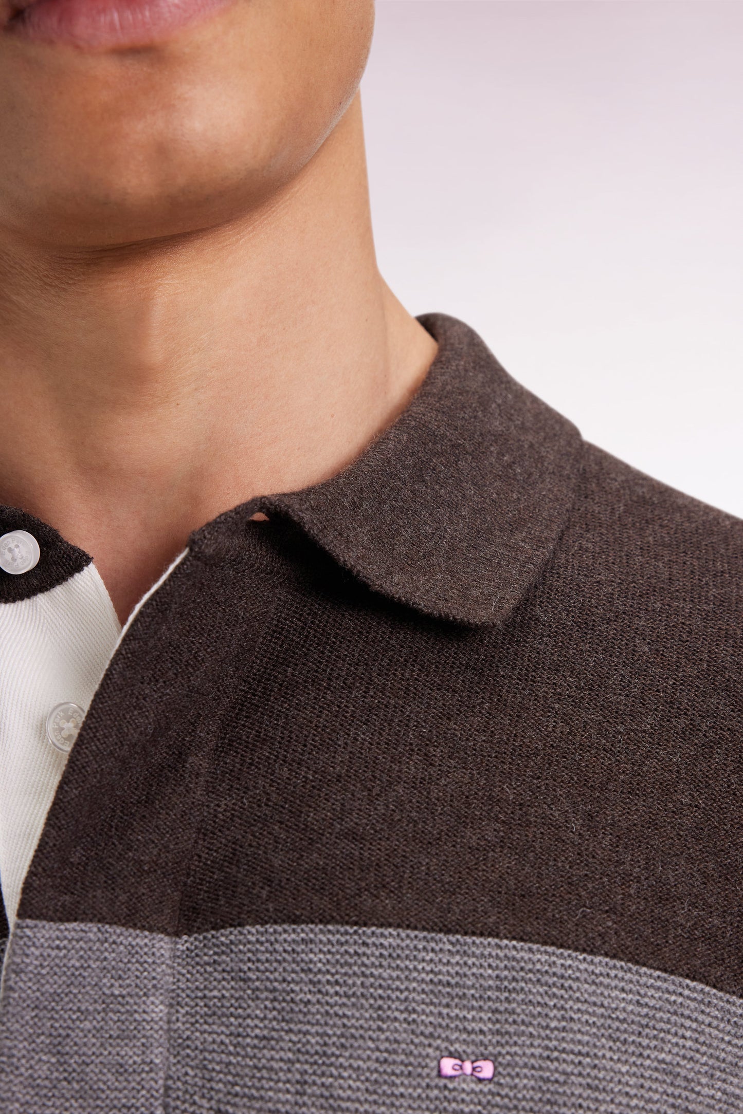 Pull col maillot en laine et coton marine marron et gris