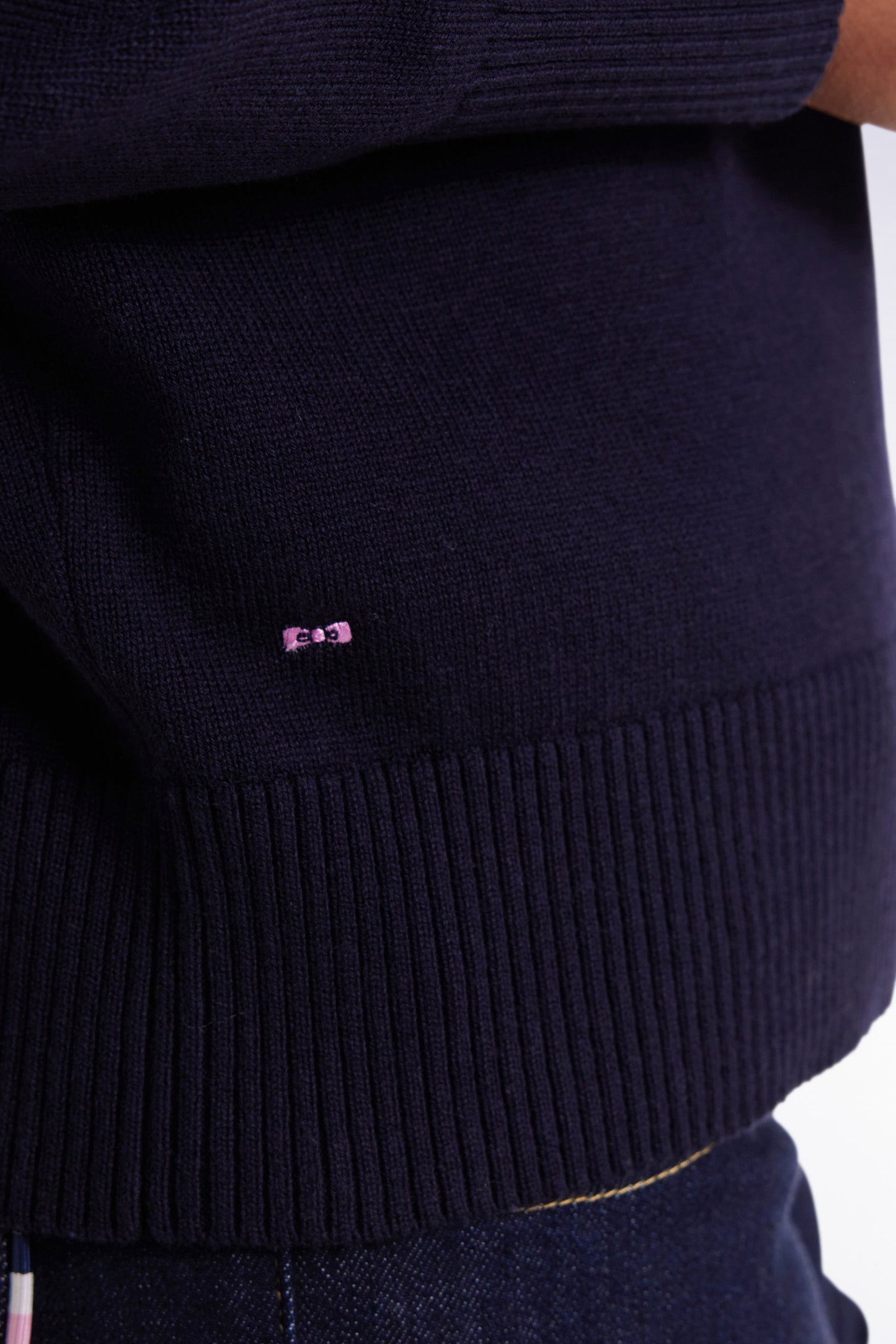 Pull à col rond en laine et coton marine coupe Relaxed