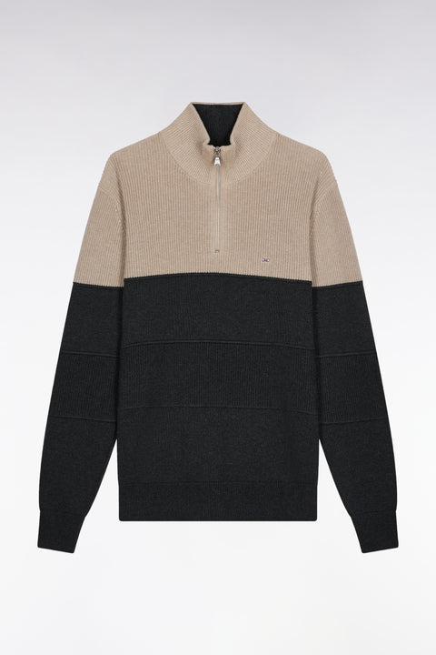 Pull col camionneur en coton gris à effet de rayure - Image 2